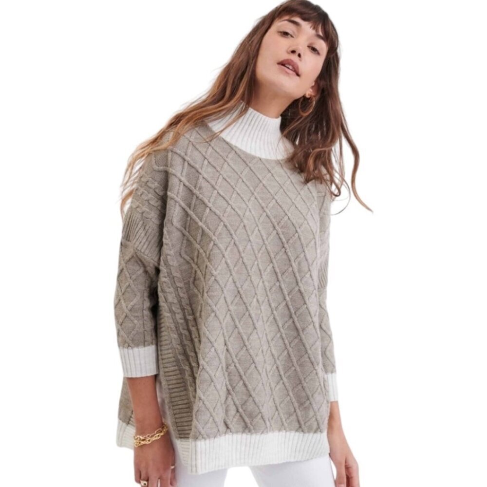 Mer Sea Lisbon Traveler Womens Mock Neck Lattice Sweater One Size Coastal Modern